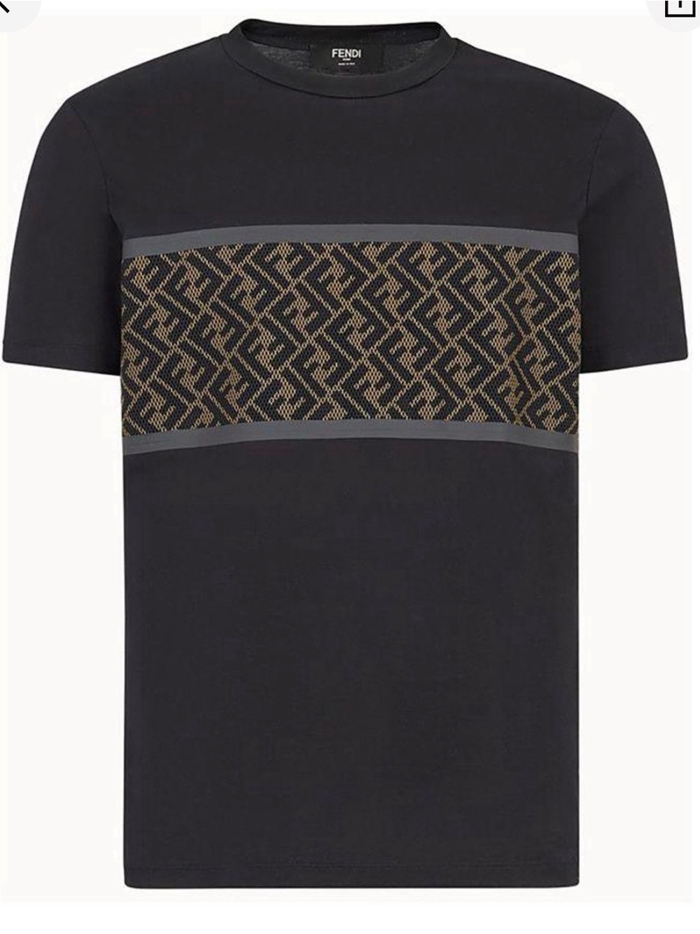 Fendi Black and Brown Short Sleeve Tee with Geometric Design